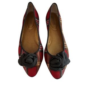 J RENEE Plaid Women's Size 9.5  Photo Red Plaid Ballet Flats w/rosette